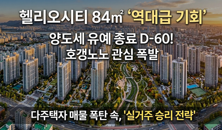  호갱노노 2주째 실시간 상위권 이유, 양도세 유예 종료 D-60, 헬리오시티 84 (33평형) '역대급 기회'가 온다 :다주택자 매물 폭탄 속 실거주자를 위한 매매 전략