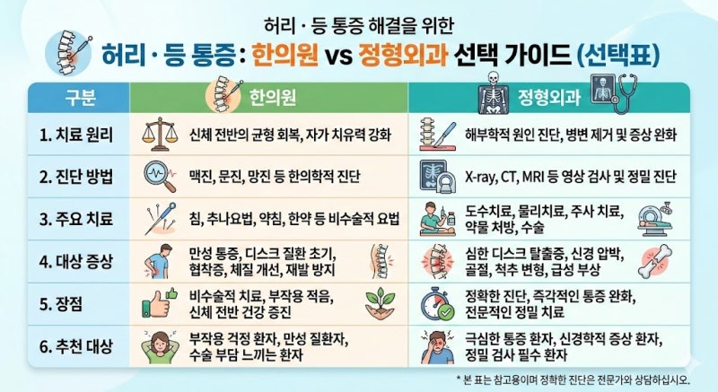 허리·등 통증 한의원 vs 정형외과, 어디로 가야 할까? 선택 기준 정리