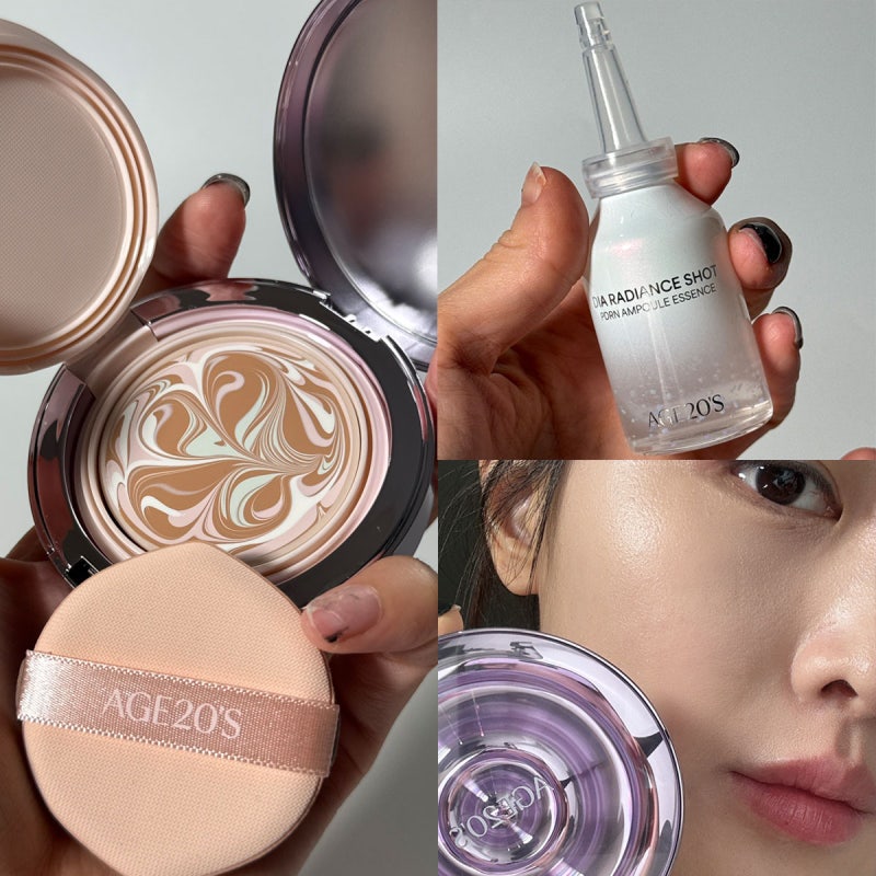 쿠션팩트 하나로 광채 속광 메이크업 피부 완성 AGE20’S 다이아 물광샷 쿠션팩트 PDRN 앰플 에....