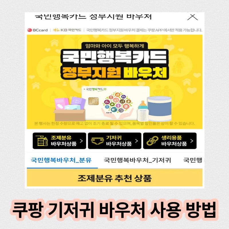 기저귀 바우처 쿠팡 사용방법 및 카드사별 사용처 정리