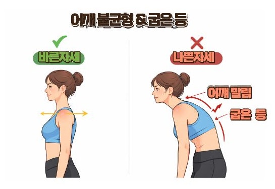  오산세마역 필라테스 린                         라운드 숄더, 자세가 구부정해    보이는 이유일 수도 있습니다
