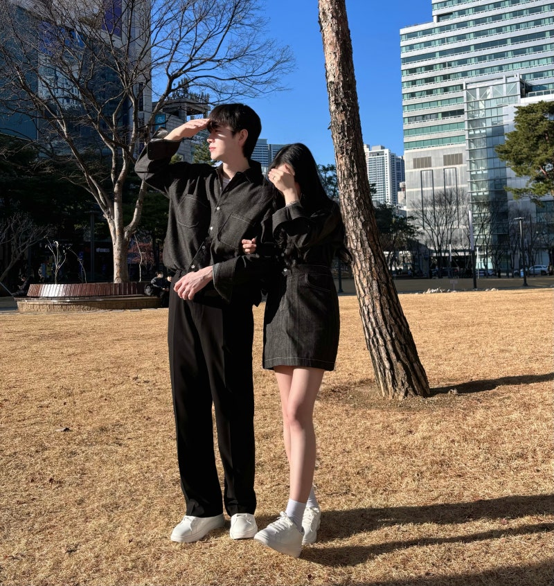[커플룩 데님원피스 썸데이 오버핏 셔츠 시멀러룩 미니원피스 허리밴딩 (3color)] 우당탕탕 쇼....