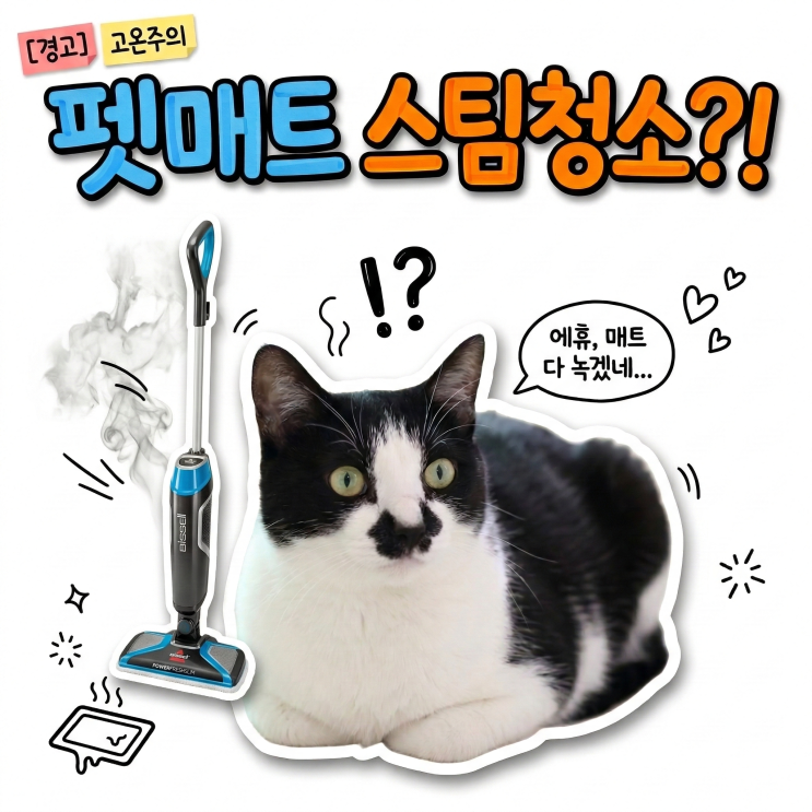  바닥 끈적임 제거 고양이 미끄럼방지 펫매트 스팀청소기 없이 뽀송하게 4단계 청소비법