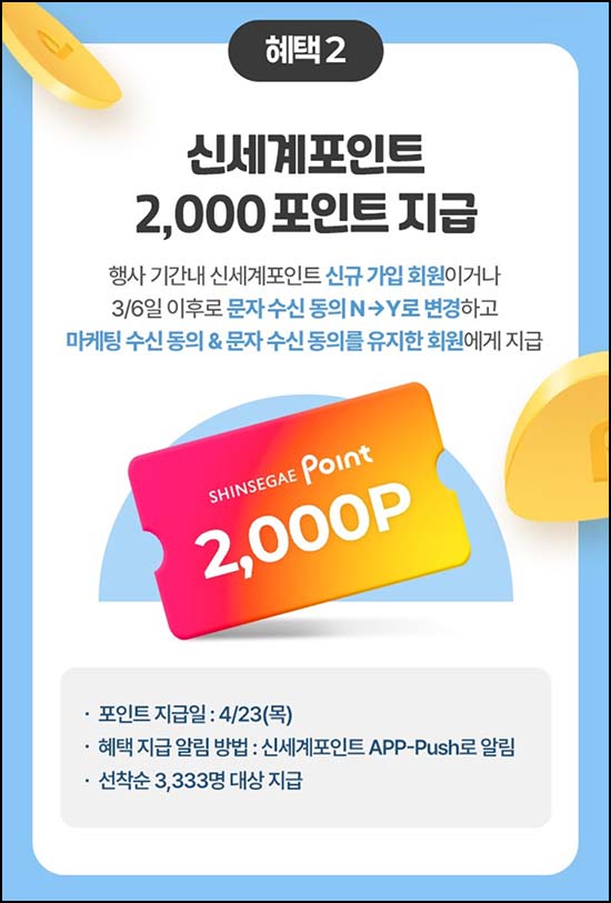  신세계포인트 신규 문자 수신동의 이벤트｜2,000P 3,333명 선착
