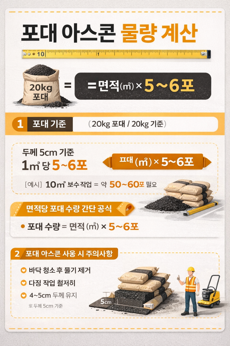 포대 아스콘 용도, 면적당 물량 계산 방법 정리 : 네이버 블로그