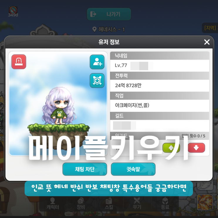  메이플 키우기 인기도 인교 뜻 헤네 반쉬 반보 채팅창 용어들 궁금하다면
