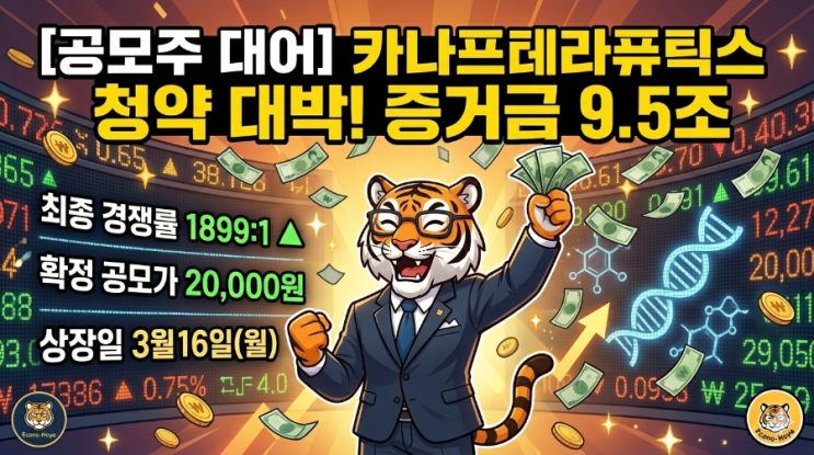  [공모주 청약] 증거금 9.5조 몰린 대어! '카나프테라퓨틱스' 공모가, 상장일, 경쟁률 총정리