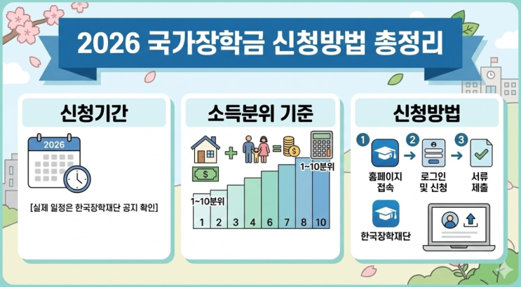  2026 국가장학금 신청방법 총정리｜신청기간·소득분위 기준 (한국장학재단)