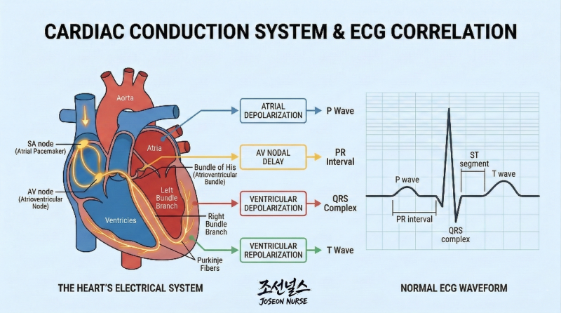 심전도(EKG) 보는 법 완벽 가이드: PQRST 의미부터 환자 모니터 리드(I, II, III) 분석까지