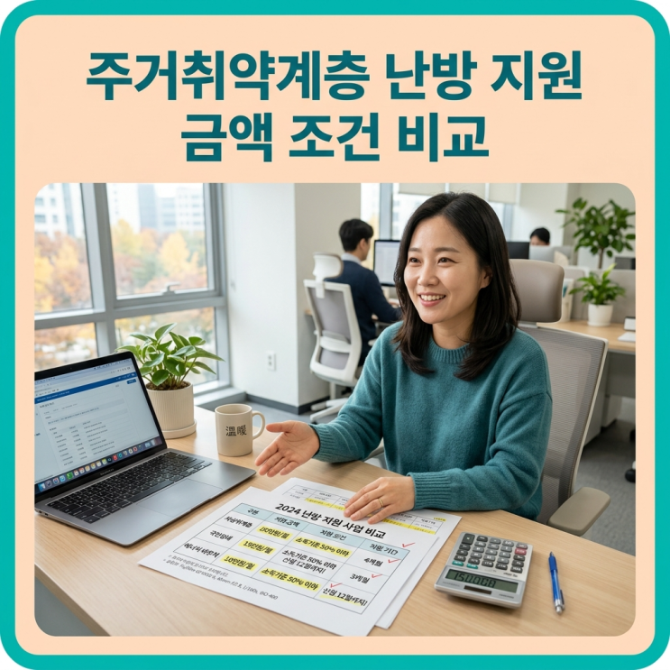  주거취약계층 난방 지원 금액 조건 비교