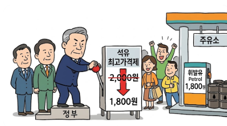 <b>석유 최고가격</b>제 이번주 실시, 유류세 <b>인하</b>!