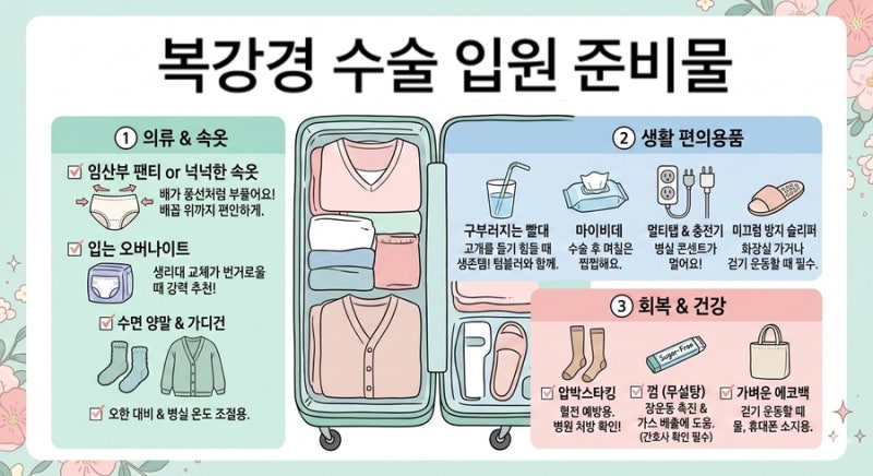 [자궁적출] 자궁적출, 근종, 선근증 등 복강경 수술 입원 준비물: 찐 경험자가 추천하는 필수....