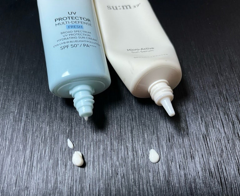 헤라 UV 프로텍터 멀티디펜스 프레쉬와 SUM 37도 마이크로액티브 선세럼 찐 후기, 피부 유형별 ....