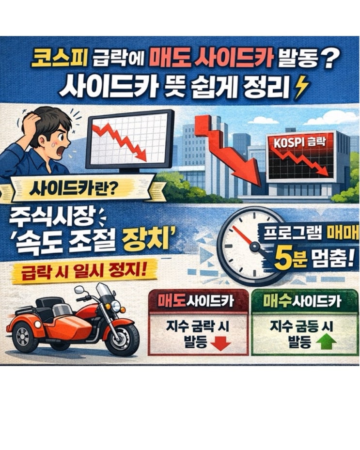 <b>코스피 급락</b>에 ‘매도 <b>사이드카</b>’ 발동? <b>사이드카</b> 뜻 쉽게 이해하기