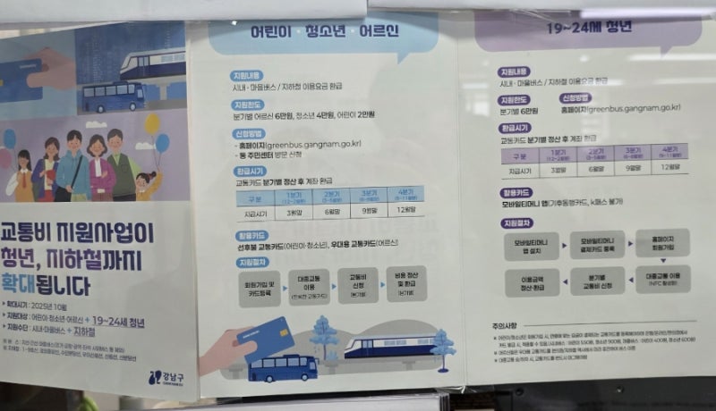 강남구 교통비 지원사업 신청 후기 (6~24세, 65세 이상 모두 해당!)