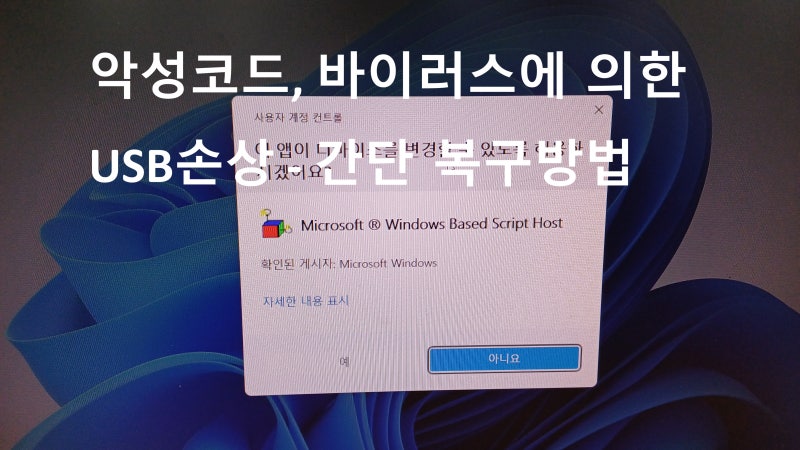 악성코드,바이러스에 손상된 USB 따라만 하시면 간단하게 복구가능합니다!!!