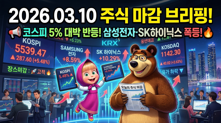  [3월 10일 증시 마감] 코스피 5%대 급반등! 삼성전자·SK하이닉스 폭등 원인은?
