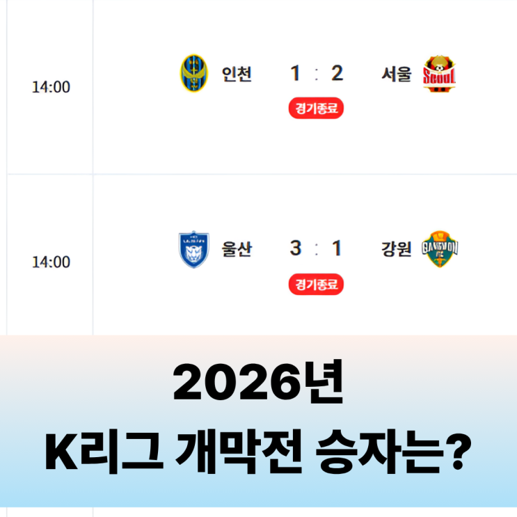 2026 K리그1 개막전 결과 정리, <b>서울</b>FC <b>울산</b>HD <b>승리</b>