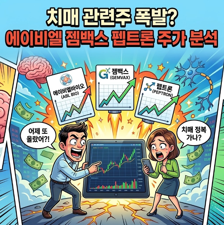치매 관련주 - 에이비엘바이오 <b>젬백스</b> 펩트론 주가 전망 분석