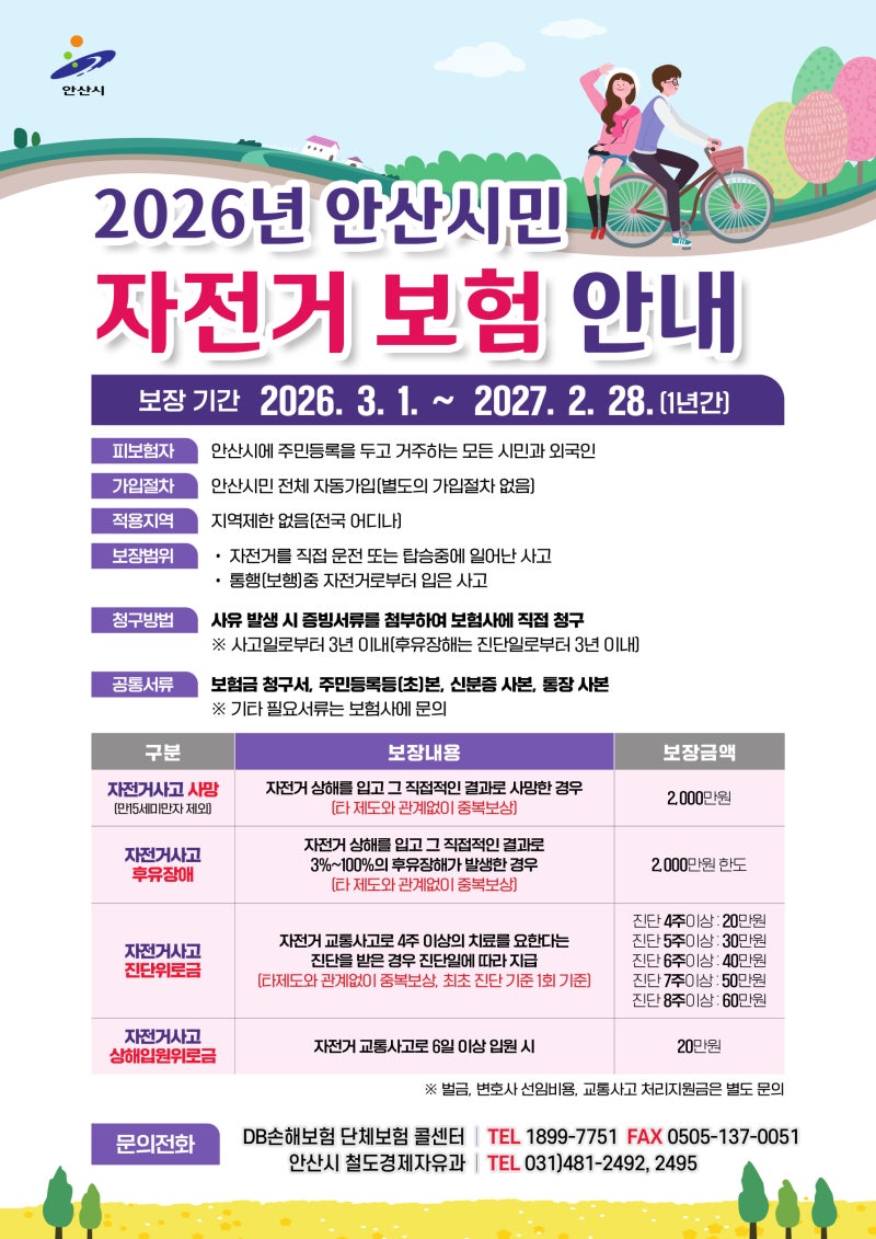 안산시민이라면 누구나 ‘자동 가입’… 시민안전보험부터 자전거보험까지