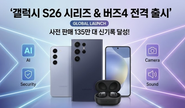  삼성전자 갤럭시 S26 및 버즈4 공식 출시, 135만 대 사전예약 신기록과 핵심 기능 총정리
