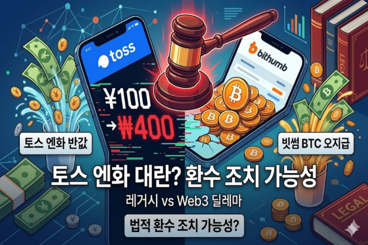  토스 엔화 반값 환전 대란? 빗썸 비트코인 오지급 사태로 보는 환수 조치 가능성