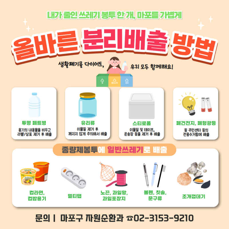 생활폐기물 다이어트로 지구 지켜요 올바른 분리배출 방법 안내
