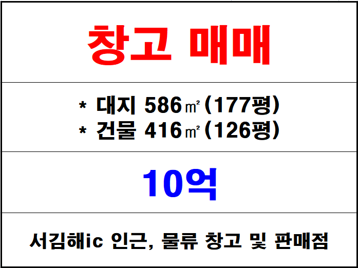  김해 칠산 화목동 창고 매매, 4차선 대로 인접한 창고 겸 공장매매, 도소매 물류창고, 전시장 및 판매점, 식품유통 창고