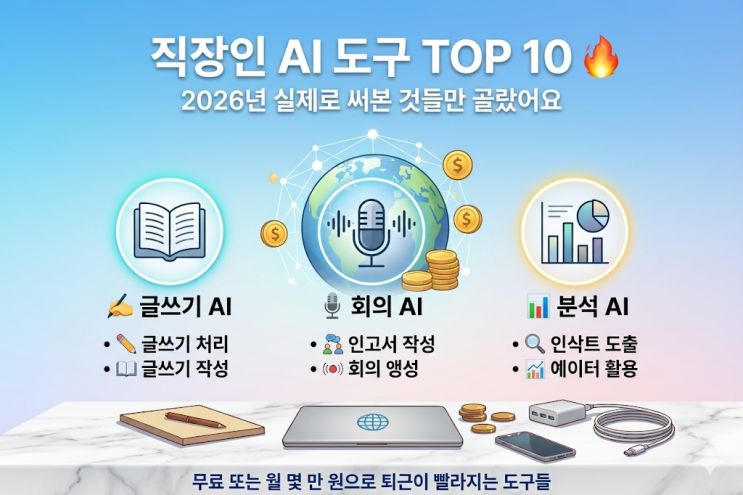  2026년 직장인이 실제로 쓰는 AI 도구 TOP 10 : 야근을 줄여주는 실전 가이드