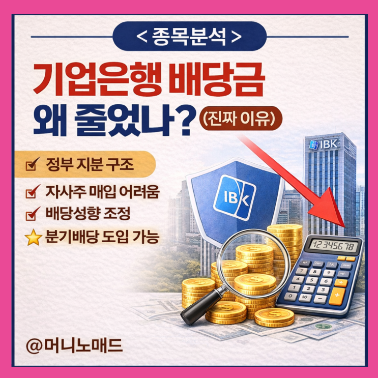  기업은행 배당금 주당 1,048원으로 축소, 왜 줄었나?