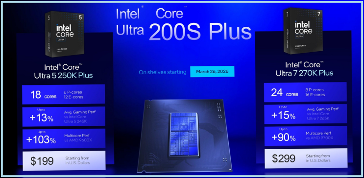  인텔 코어 울트라 7 270K 플러스 코어 울트라 5 250K 플러스 CPU 공식 발표
