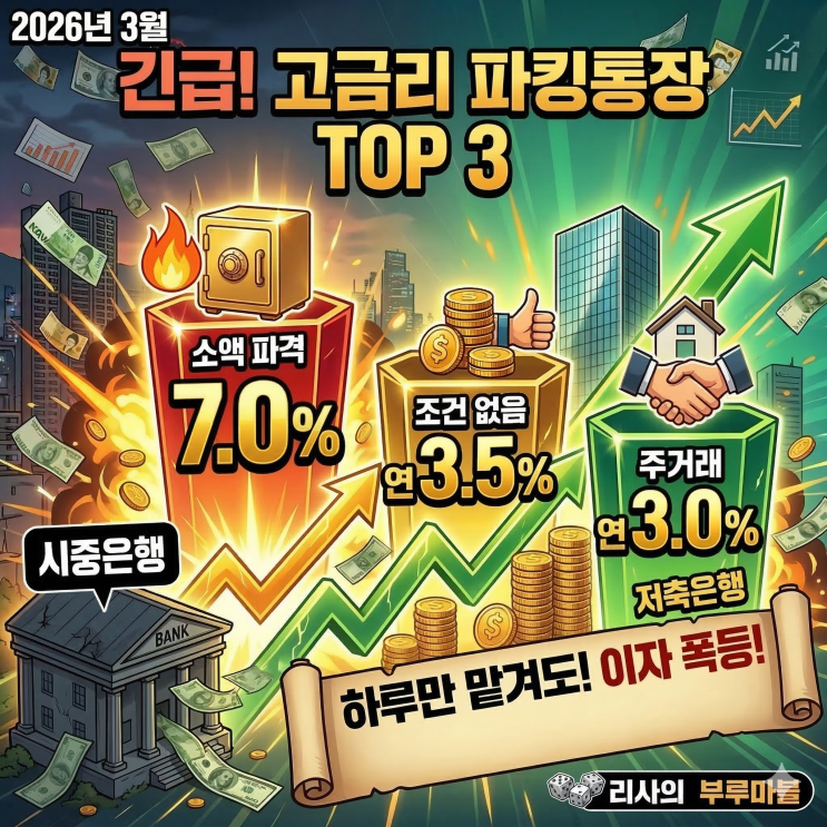  고금리 파킹통장, 예금통장 TOP 3 추천! 현금 그냥 놀리지 말자~
