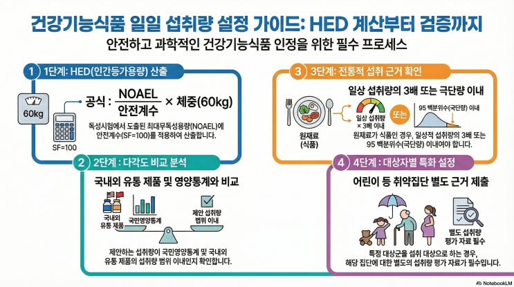  개별 인정형 원료- 인간등가용량(HED) 계산 시 주의 사항과 NOAEL과 안전계수를 활용한 안전성 검토 방법