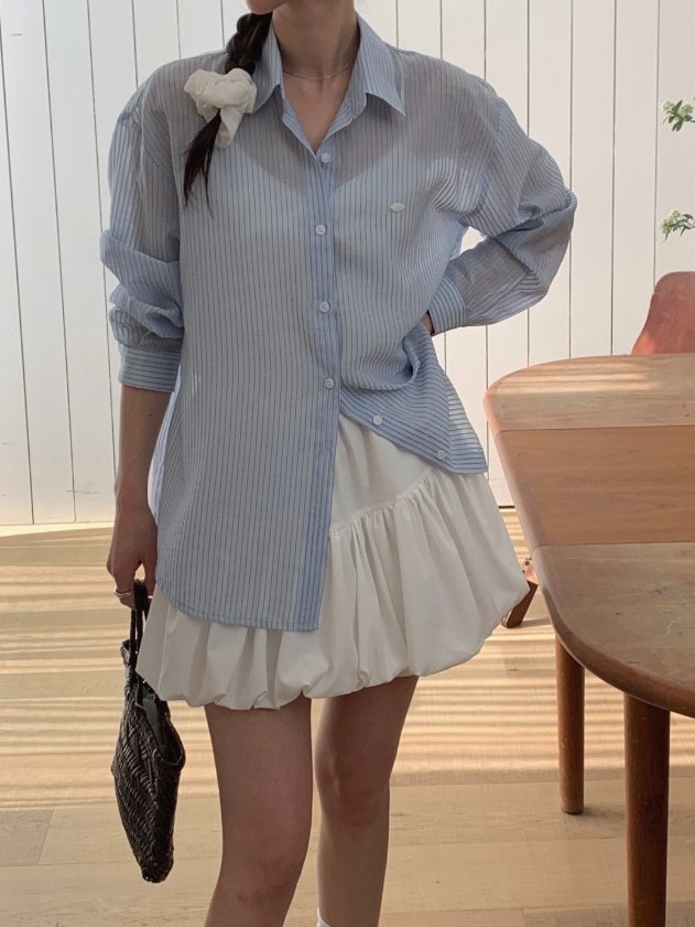  여자 스트라이프 시스루 셔츠 추천 여름 루즈핏 쉬폰 남방 데일리룩 코디