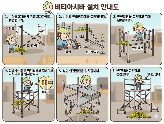  [비티아시바(BT아시바) 안전 가이드] 사다리보다 안전하고 효율적인 고소작업의 필수템 입니다. 비티아시바의 올바른 설치방법도 안내합니다.