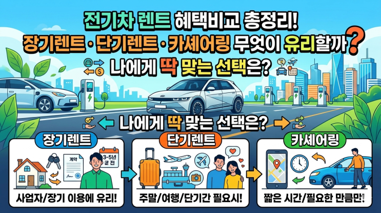  카셰어링 공유 전기차 렌트 혜택비교 총정리: 장·단기렌트·카셰어링 무엇이 유리할까