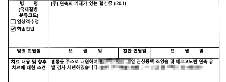  변이형 협심증(I20.1) 허혈성심장질환 진단비 100% 지급 후기｜분쟁 없이 받은 핵심 포인트