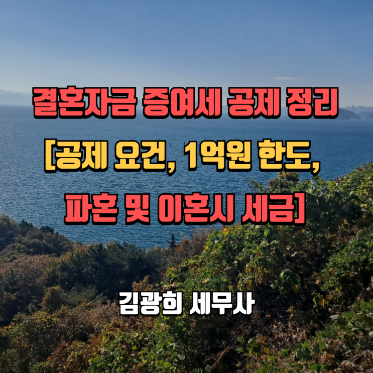  결혼자금 증여세 공제 정리[공제 요건, 1억원 한도, 파혼 및 이혼시 세금]