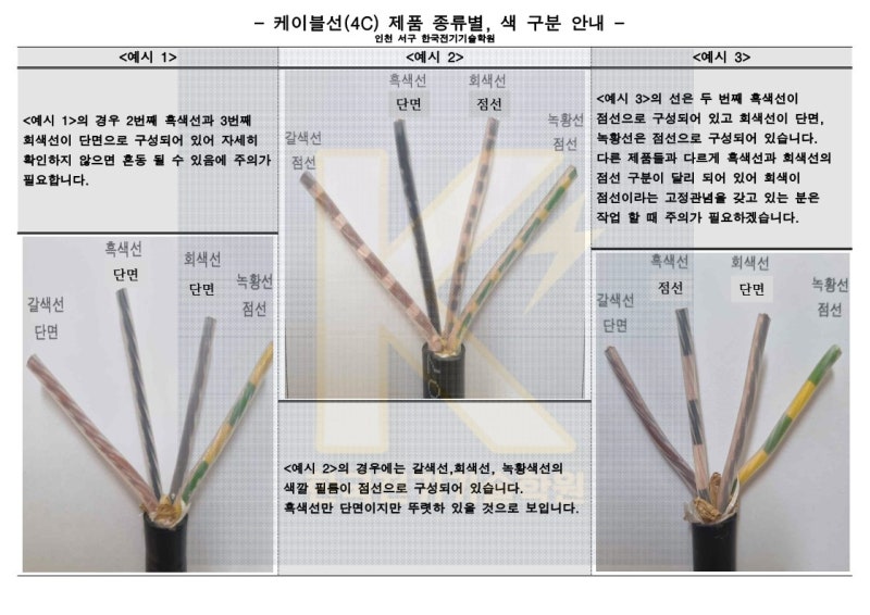 전기기능사 실기시험 전원선(4C케이블선)작업 주의사항_한국전기기술학