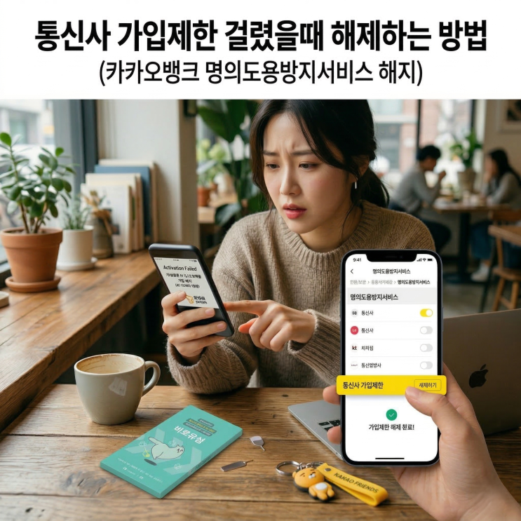  통신사 가입제한 걸렸을때 해제하는 방법(카뱅 명의도용방지서비스 해지)
