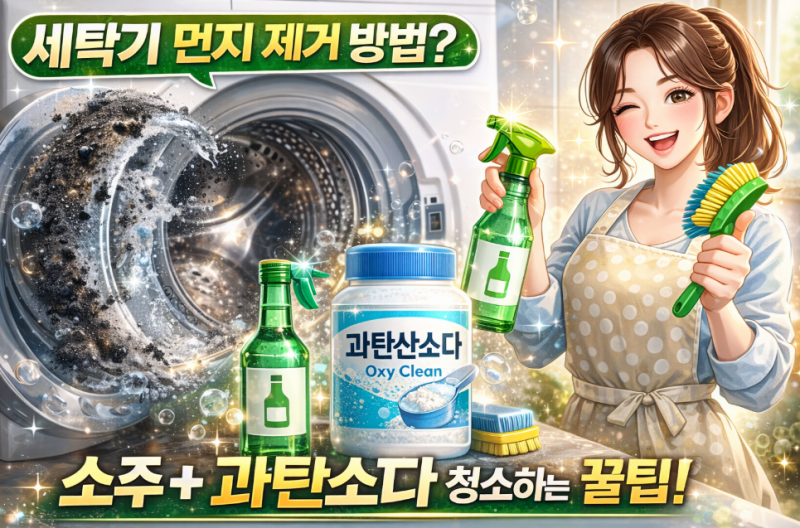 [세탁실 관리] 세탁기 먼지 제거? '소주' 스프레이와 '과탄산소다'로 속 시원하게 소탕하기!