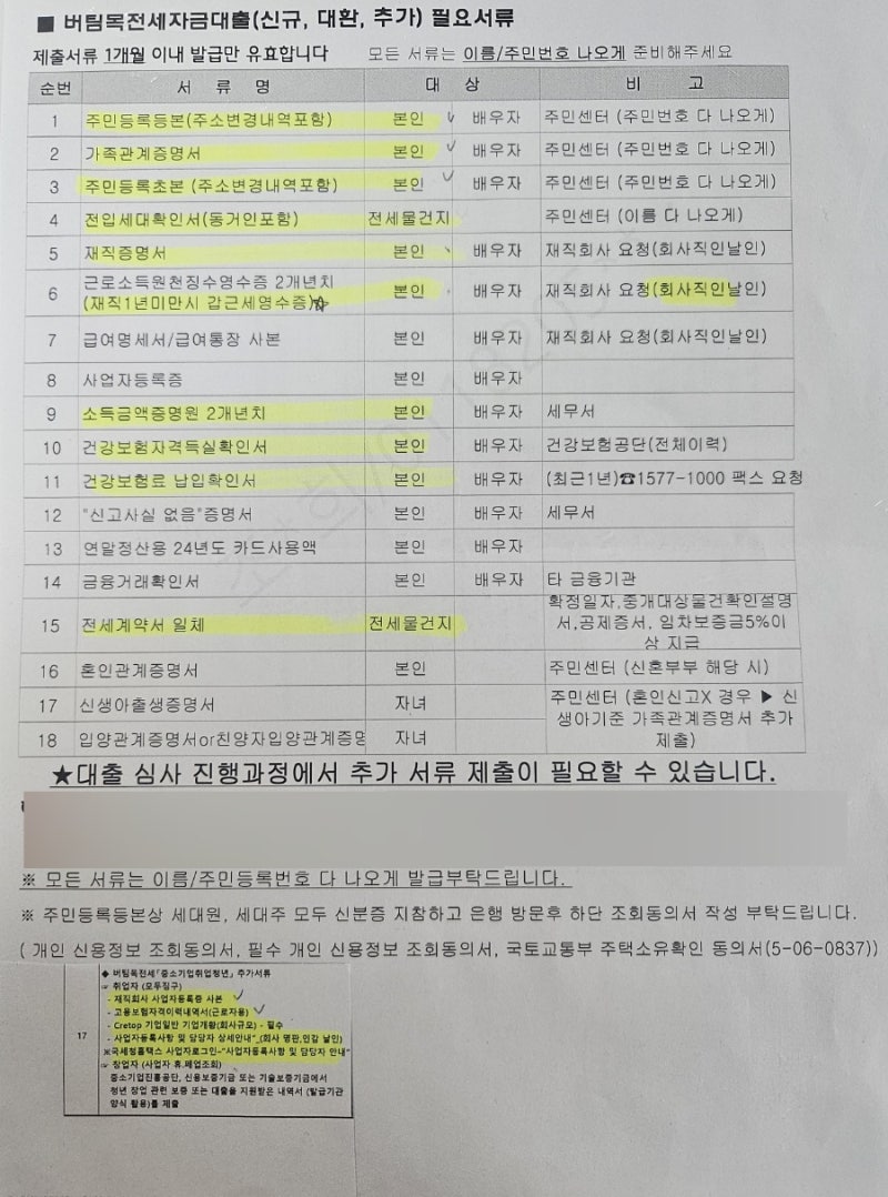 중기청 전세대출 연장? 목적물 변경? 서류리스트 - 2편