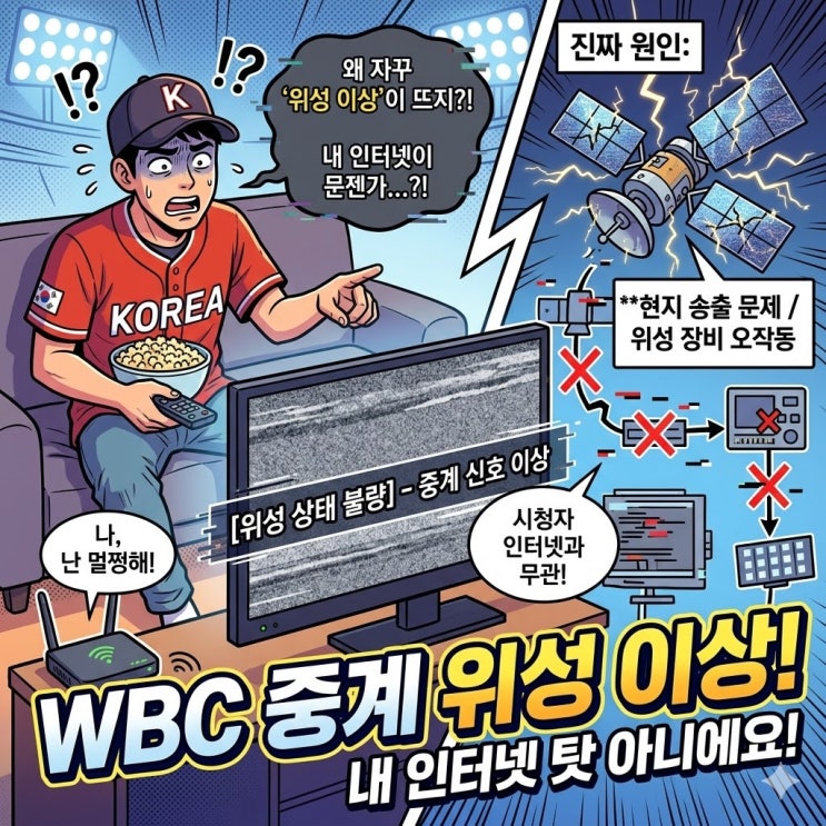  WBC 8강 한국 도미니카 중계에 ‘위성 상태가 이상’ 문구가 뜨는 이유? 내 인터넷 문제 아닐 가능성이 큰 이유