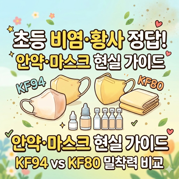  초등 저학년 비염 안약 고르는 법 및 아기 황사 마스크 KF94 KF80 밀착력 현실 비교