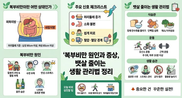  복부비만 원인과 증상, 뱃살 줄이는 생활 관리법 정리