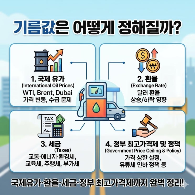  석유 최고가격제 뜻, 기름값은 어떻게 정해질까? 국제유가·환율·세금까지 한번에 정리