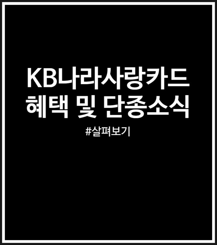 KB나라사랑카드 혜택 및 단종 소식 총정리