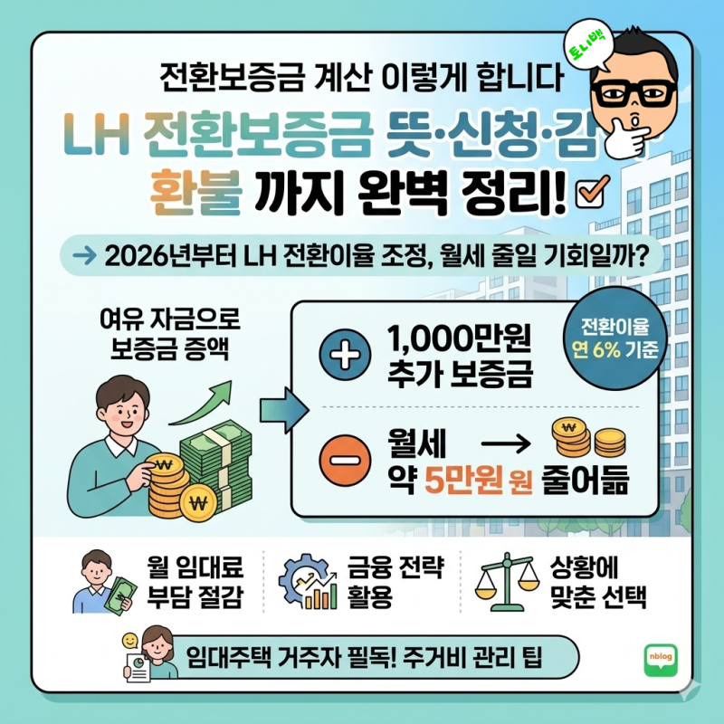 "전환보증금 계산 이렇게 합니다"｜2026 LH 전환보증금 뜻·신청·감액·환불 까지 완벽 정리!