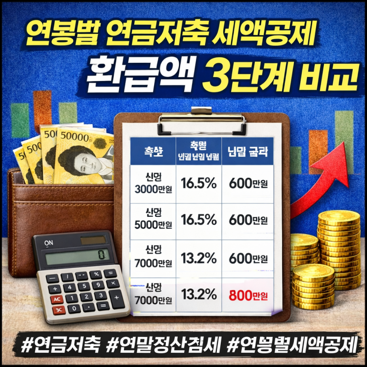  연봉별 연금저축 세액공제 환급액 3단계 비교
