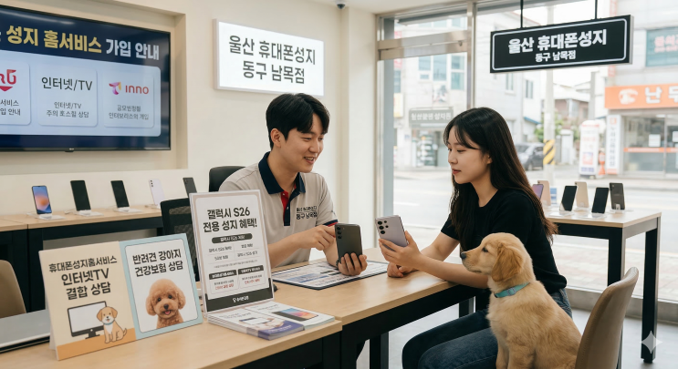  울산 휴대폰성지 동구  갤럭시 S26 휴대폰성지홈서비스여기다 남목점 인터넷TV 보험 강아지보험 상담